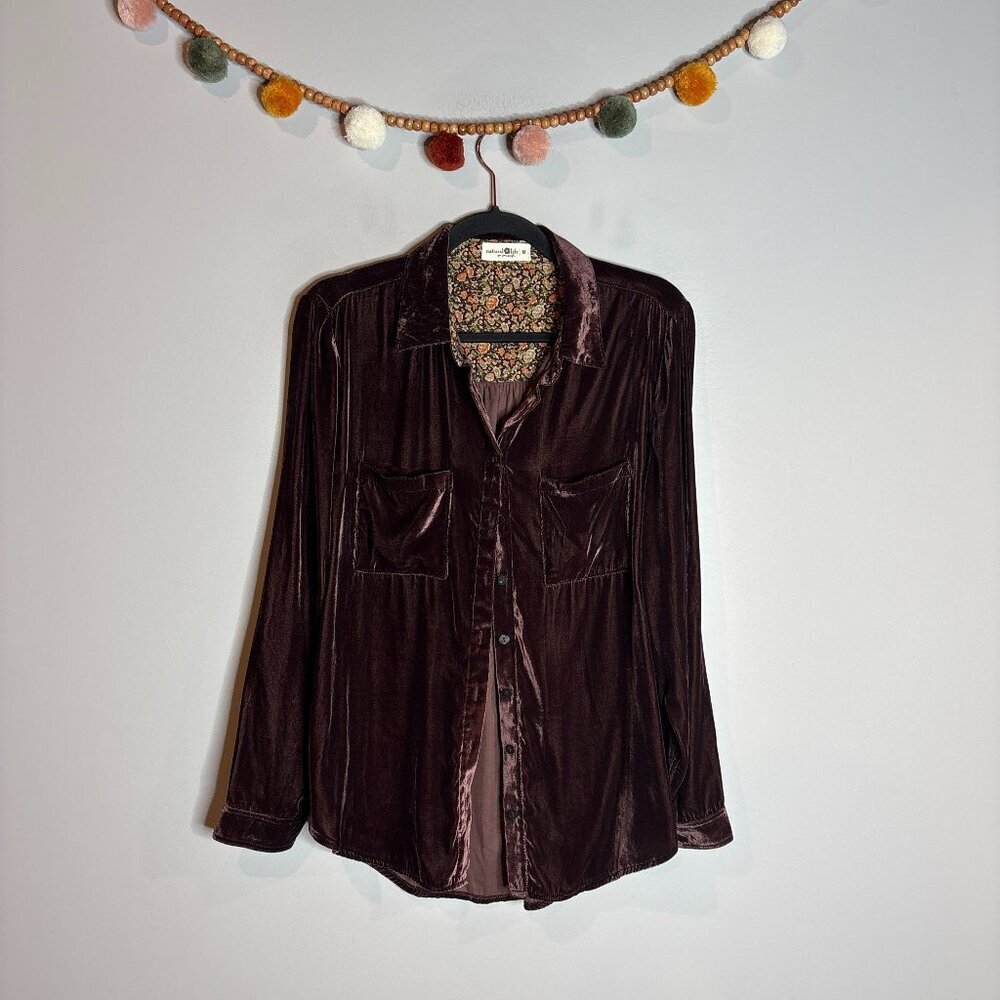 Natural Life brown velvet button down shirt